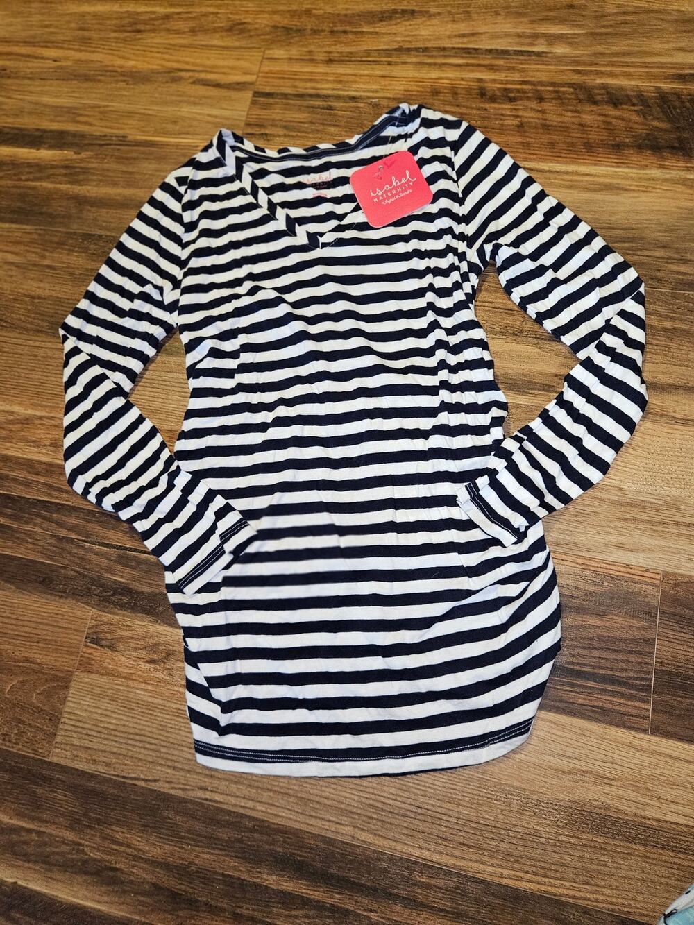 Isabel Maternity Navy/White Stripe Long Sleeve Shirt